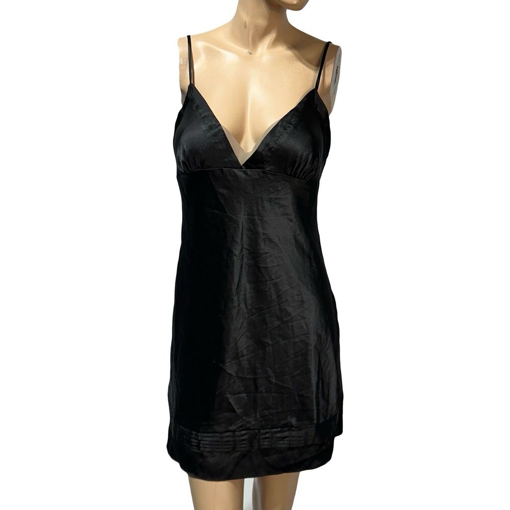 Victoria's Secret Black Satin Slip Dress Size L Large Chemise Nightgown